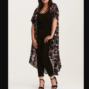 TORRID size 00/0 Floral Chiffon Maxi Kimono
